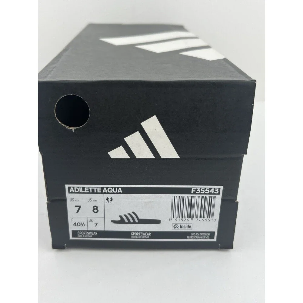Adidas Adilette Aqua Unisex Slides Black White Stripes Mens 7 Womens 8  F35543